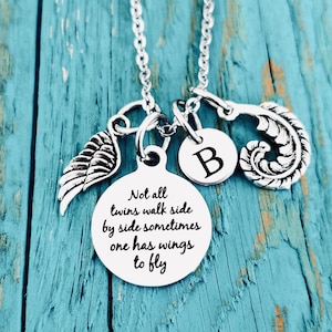 Not all twins, walk side by side, Mom of angels, Angel twins, Mom of twins, Silver Necklace, Charm Necklace, Twins Memorial, Twin sister bild 8