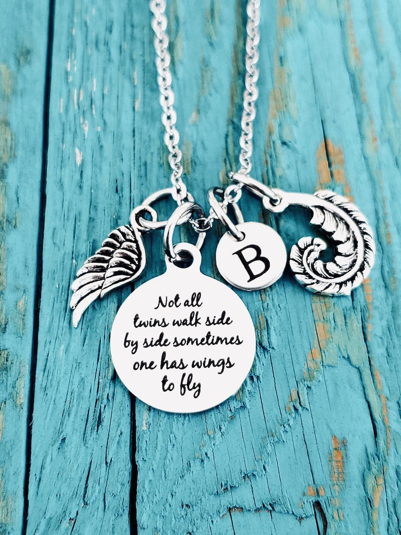 Not all twins, walk side by side, Mom of angels, Angel twins, Mom of twins, Silver Necklace, Charm Necklace, Twins Memorial, Twin sister bild 8