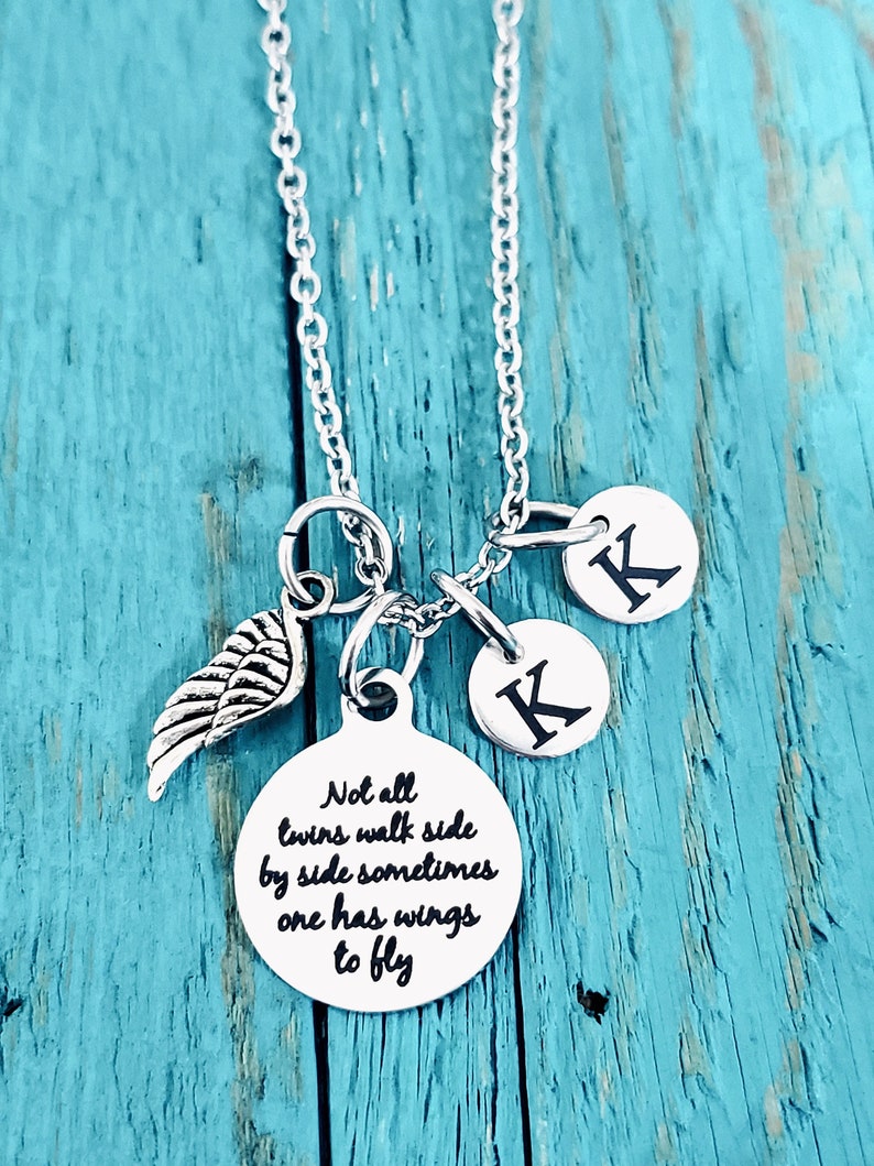 Not all twins, walk side by side, Mom of angels, Angel twins, Mom of twins, Silver Necklace, Charm Necklace, Twins Memorial, Twin sister bild 1