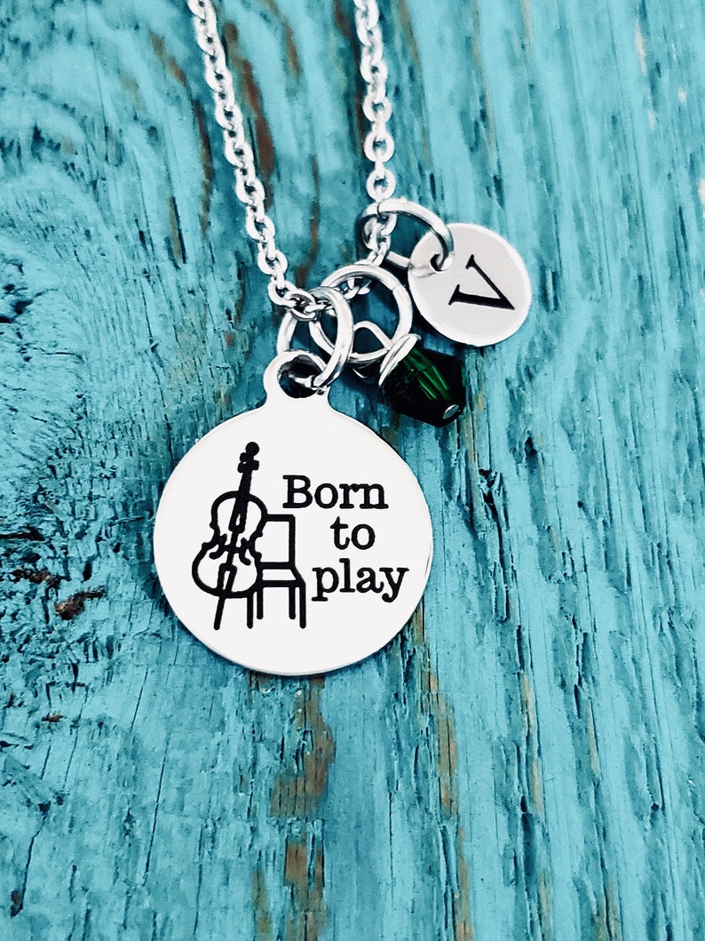 Born to play, Cellist, Cello, Cello Necklace, Orchestra, Music, Musician, Music teacher, Gifts for, Silver Necklace, charm Necklace, Band image 1