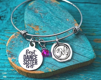 Best DANCE SISTER ever , Silver Bracelet, Cheerleader, Dance, Dancing, Dancer, Silver Charm Jewelry,  Opening night, Gifts