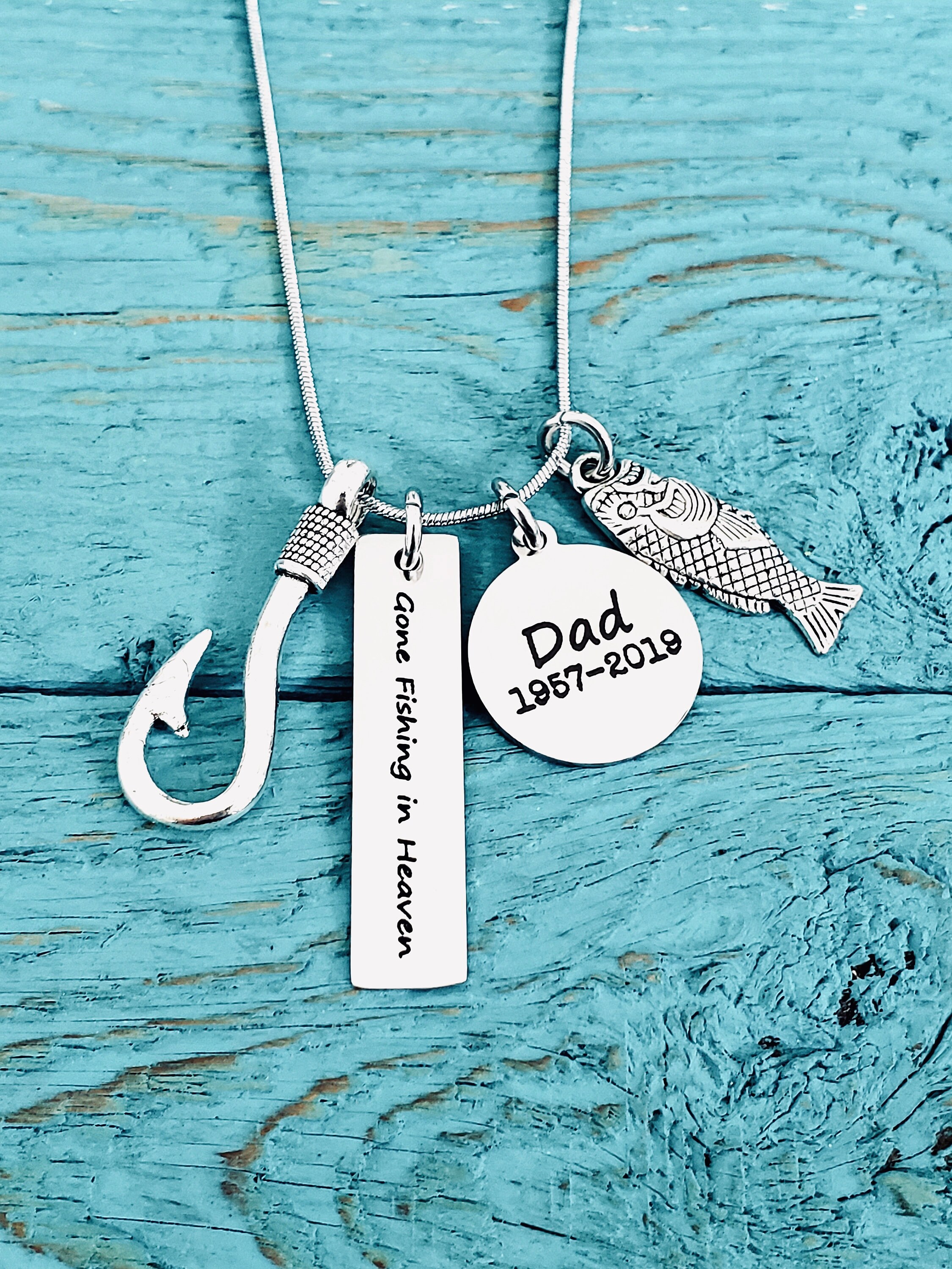 cremation jewelry dad fishing hook Gone fishing in heaven, fish hook, Memorial, Gift, Bereavement, loss of loved one, Silver Necklace, Dad, Daddy, Father, Grandfather, Grandpa