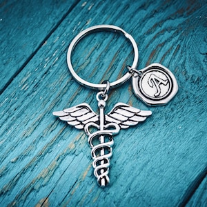 SALE, Caduceus, Silver keychain, Registered Nurse Keychain, RN Gift, Nurse Gift, Personalized Keychain Caduceus gift, Medical, Graduation