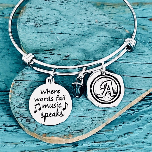 Where Words, Fail Music Speaks, MUSIC GIFT, Silver Bracelet, Music Jewelry, Music Bracelet,Band, Music teacher, Charm Bangle, gifts for