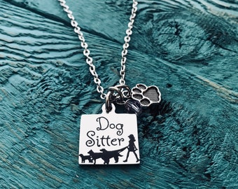 Dog sitter, Dog walker, Dog Sitting, walk the dogs, Dog sitter gifts, Dog sitter Jewelry, Silver Necklace, Charm Necklace, Silver Jewelry