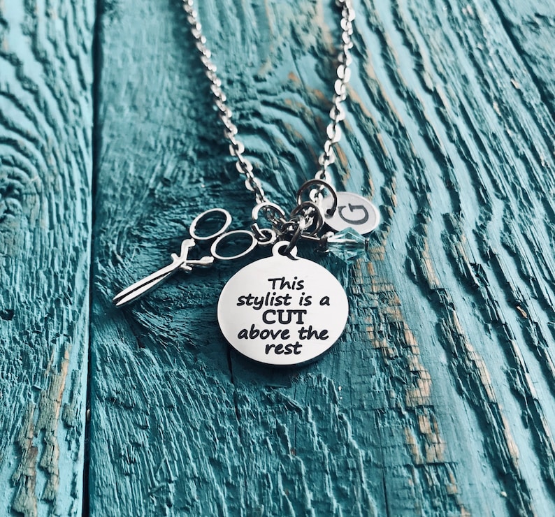 Charm Necklace Hairstylist cut above the rest This stylist is a Silver Necklace Silver Jewelry beauty school Stylist Hairdresser