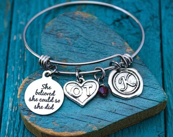 Gift for, occupational therapist, OT, Therapist Gift, Therapy, OT graduation gift,  OT jewelry, therapist bracelet, Silver Bracelet