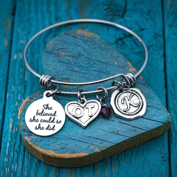 Gift for, occupational therapist, OT, Therapist Gift, Therapy, OT graduation gift,  OT jewelry, therapist bracelet, Silver Bracelet
