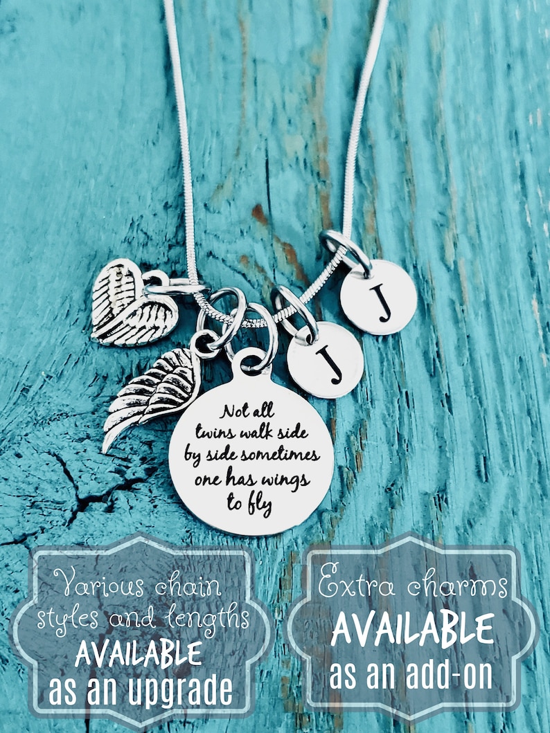 Not all twins, walk side by side, Mom of angels, Angel twins, Mom of twins, Silver Necklace, Charm Necklace, Twins Memorial, Twin sister bild 6