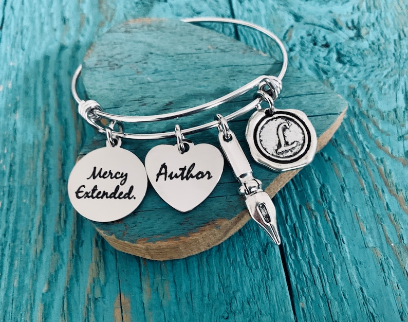Customized book name Author Gift Author Book Charm Bracelet Gifts for Silver Bracelet Stainless Steel gift for writer Published