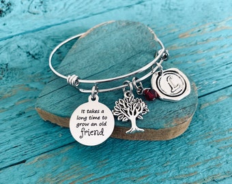 It takes a long, time to grow, an old friend, Friendship, Friend, Best Friend, Friendship Gift, Old Friend, Silver Bracelet, Charm Bracelet