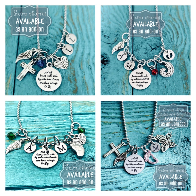 Not all twins, walk side by side, Mom of angels, Angel twins, Mom of twins, Silver Necklace, Charm Necklace, Twins Memorial, Twin sister bild 3