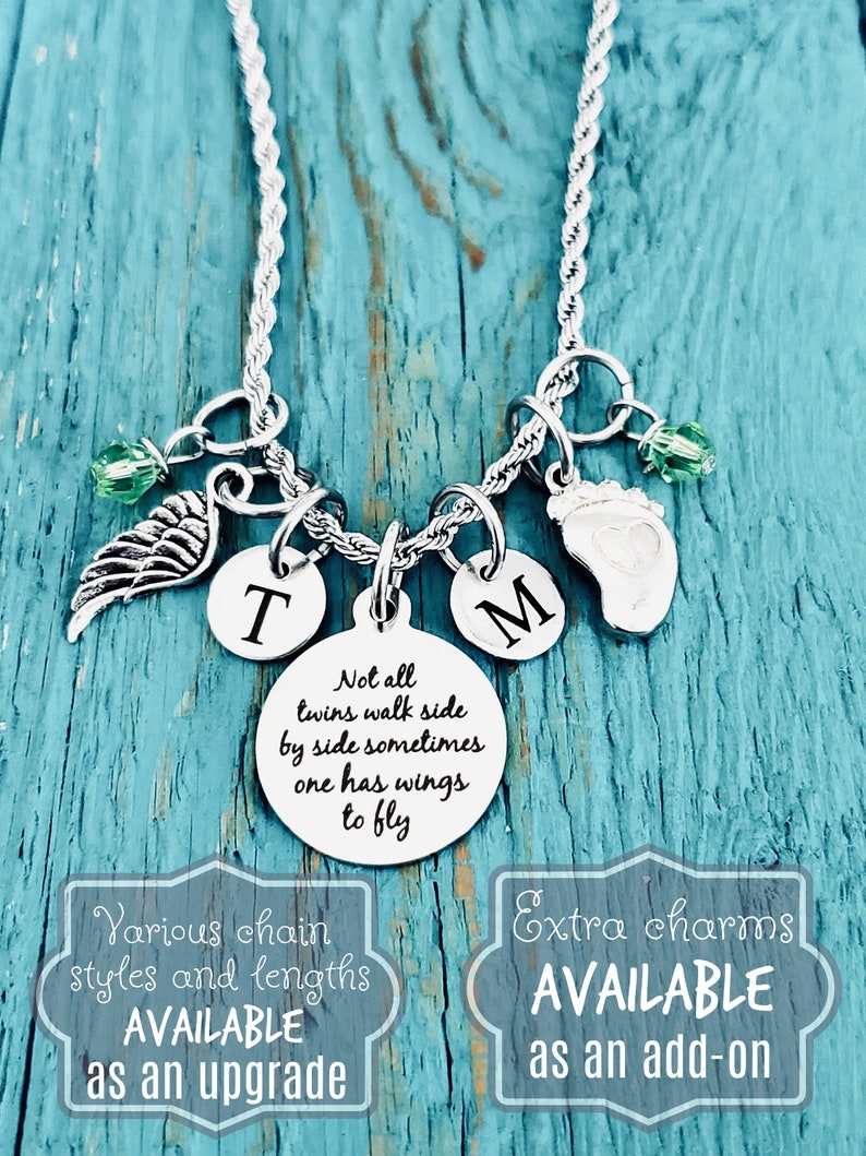 Not all twins, walk side by side, Mom of angels, Angel twins, Mom of twins, Silver Necklace, Charm Necklace, Twins Memorial, Twin sister bild 5