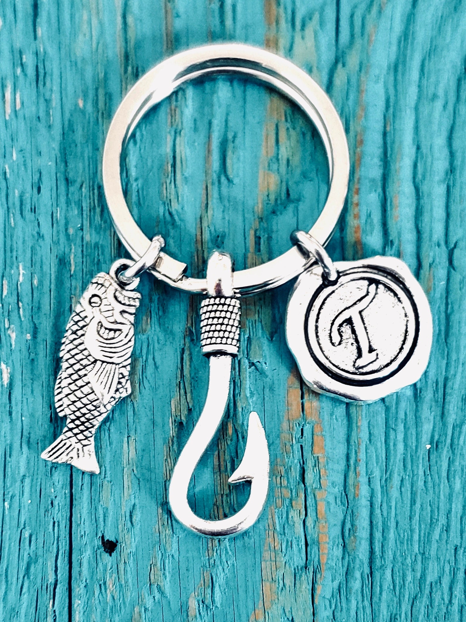 Fish Hook Keychain Fish Keychain Key Ring Silver keychain Etsy