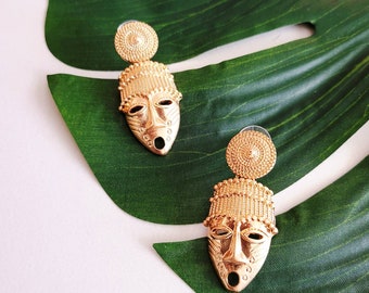 African Earrings African Bone Earrings Ashanti Mask Earrings Black Onyx Earrings . Womens Earrings Ashanti African Mask Earrings