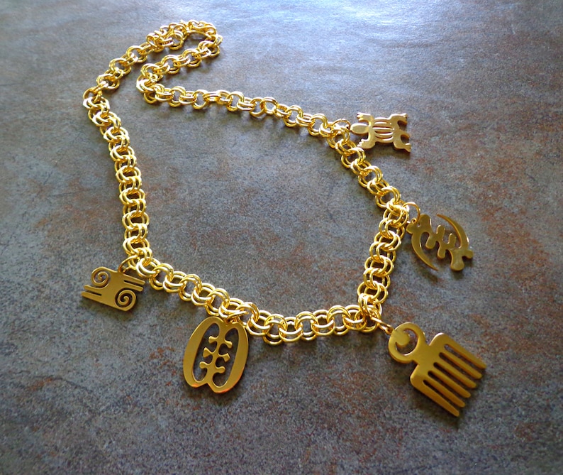 Gold Adinkra Symbol Necklace Spiritual Jewelry African Etsy