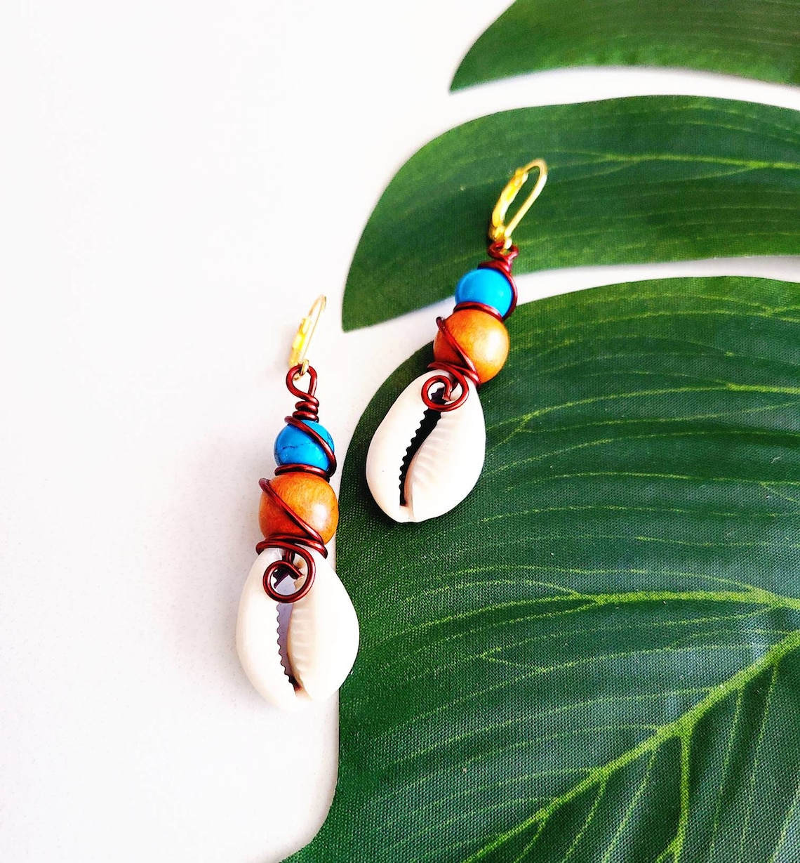 Earthy Cowrie Shell Dangle Earrings
