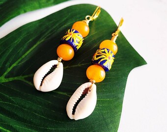 Sea Shell Earrings, Cowrie Shell Earrings, Gypsy Earrings, Bohemian Earrings, African Earrings, Ethnic Earrings, Tribal Earrings