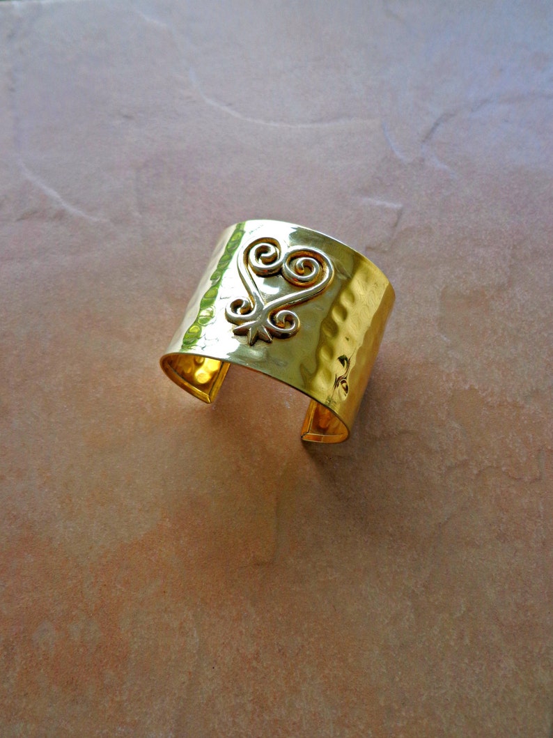 Brass Gold Cuff Bracelet Hammered Brass Bracelet Sankofa Etsy