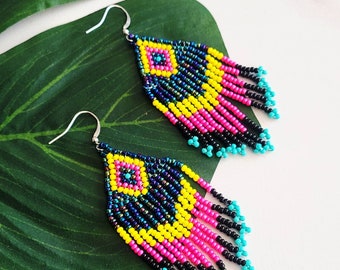 Beaded Tassel Earrings, Bohemian, Long Corlorful, Dangle, Ethnic