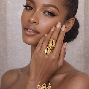 Gold Cowrie Shell Ring, 18kt Gold Plated, Adjustable