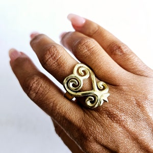 Gold Brass Ring Sankofa Ring, Adinkra Symbol Jewelry, Statement Jewelry, Heart Ring, African Jewelry, Khepera Adornments