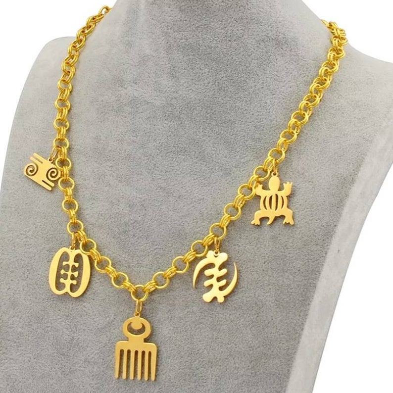 Gold Adinkra Symbol Necklace Spiritual Jewelry African Etsy