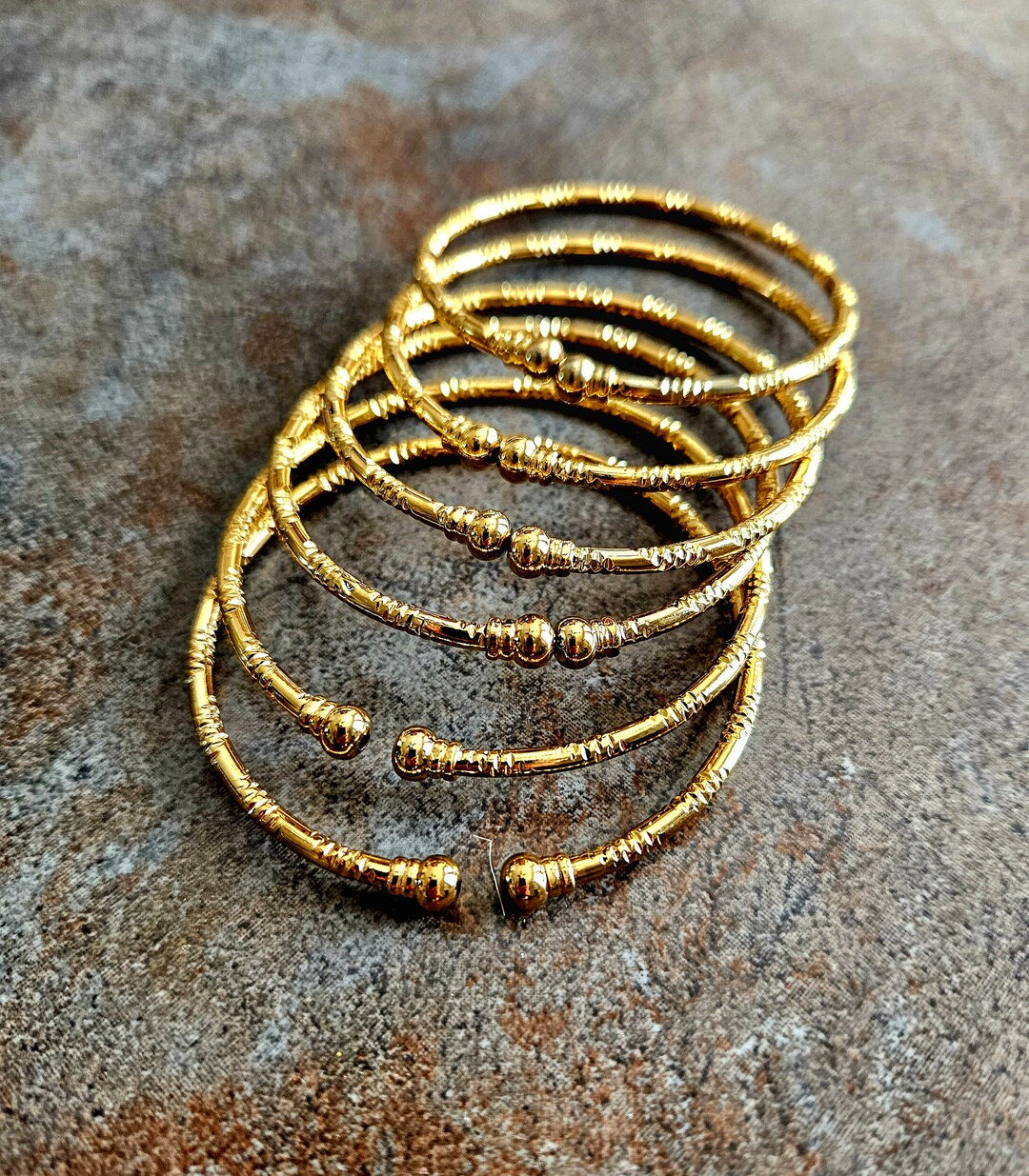 Gold Bangle Bracelets, Textured, Gold Plated Copperball Cuff Bracelet