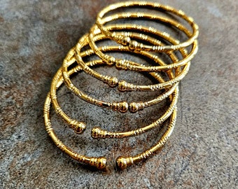 Gold Bangle Bracelets, Textured, Gold Plated CopperBall Cuff Bracelet, African Jewelry, Egyptian Jewelry, Gold Bangle, African Bracelet