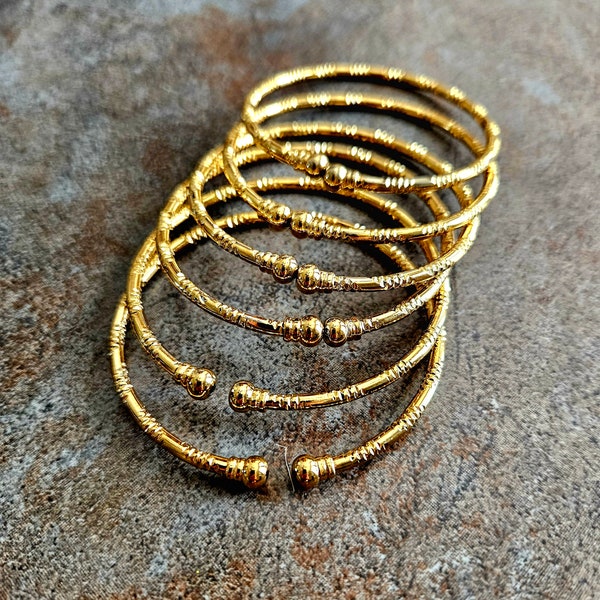 Gold Bangle Bracelets, Textured, Gold Plated CopperBall Cuff Bracelet, African Jewelry, Egyptian Jewelry, Gold Bangle, African Bracelet