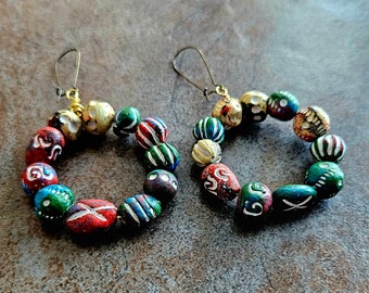 Créoles en perles, boucles d'oreilles multicolores, bohème, pendentif, bijoux tendance