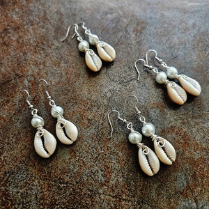 Kauri Muschel Ohrringe, Muschel, Silberdraht, Boho, Strand Schmuck