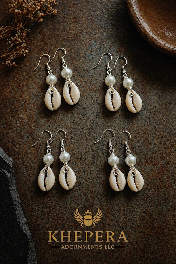 Cowrie Shell Faux Pearl Sea Shell Dangle Earrings Wedding Beach Party Gift for Her Lightweight Minimalist Jewelry