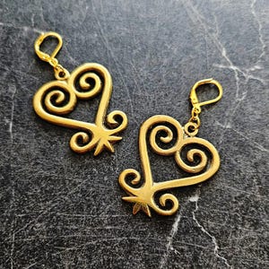 Gold Sankofa Earrings, Solid Brass Pendants, African, Adinkra Symbol, Spiritual Statement Jewelry