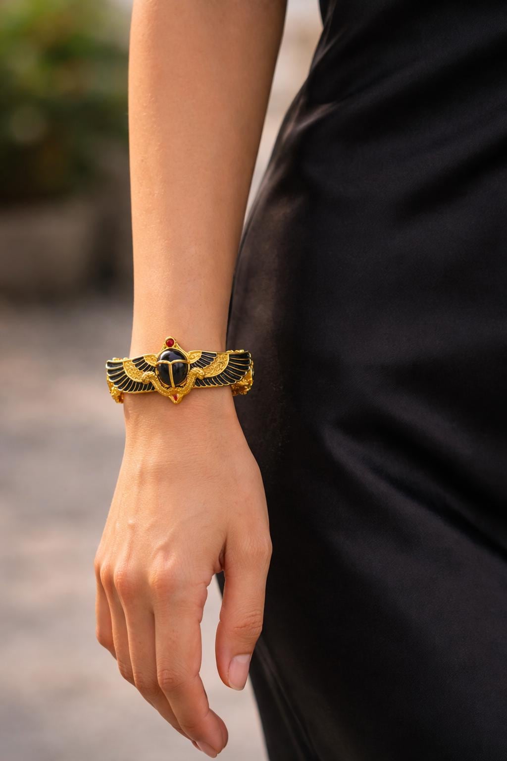 Gold Plated Winged Scarab Cuff Bracelet, Khepera, Artisan Egyptian ...