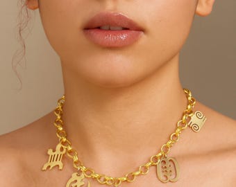 Gold Adinkra Symbol Necklace: Ghana African Boho Jewelry
