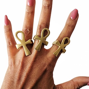 Large Solid Brass Ankh Ring, Egyptian, African, Cross, Charm, Key of Life, Hieroglyphics, Eternal Life, Khemet, Statement Jewelry