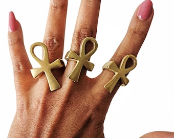 Bague Argent Sterling .925 Croix Égyptienne Ankh Avec Hiéroglyphes - 81stgeneration