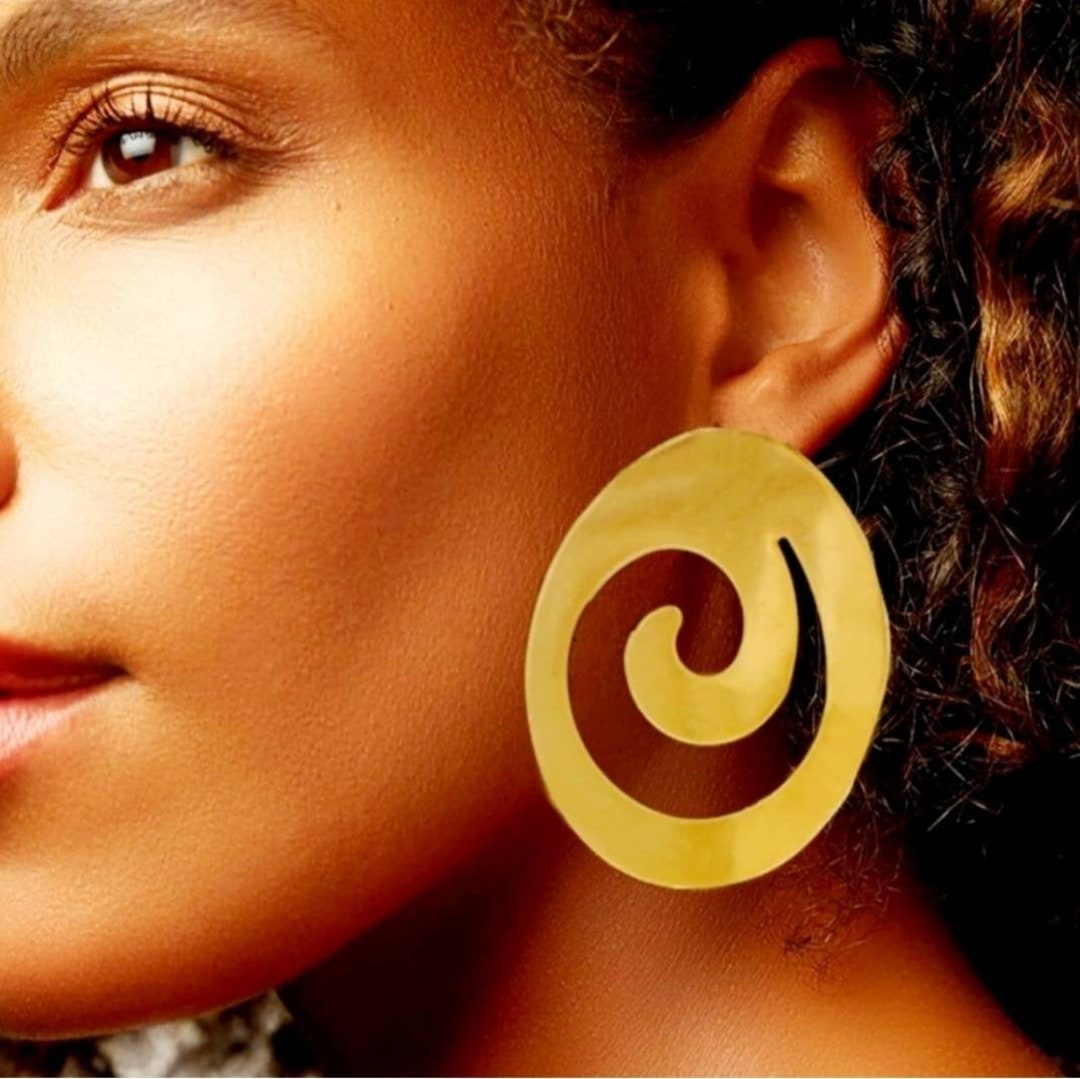 Gold Earrings Stud Stainless Steel Spirl Swirl Fashion Etsy