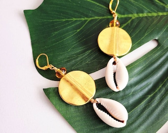 Cowrie Shell Earrings, Cowry Shell Earrings, Afrocentric Earrings, Ethnic Dangle Earrings