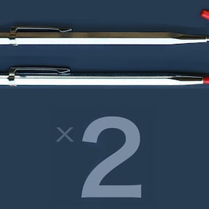 May include: Two silver metal stylus tools with red tips. The tools are on a dark blue background. The text "x 2" is below the tools.