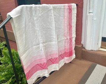 Vintage Chevron Linen Pink and White Tablecloth