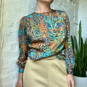 Vintage Silk Cheetah Print Secretary Blouse