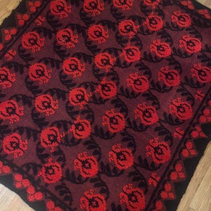 1970s Floral Motif Handmade Wool Rug, Vibrant Orange-Red, Deep Red, and Black