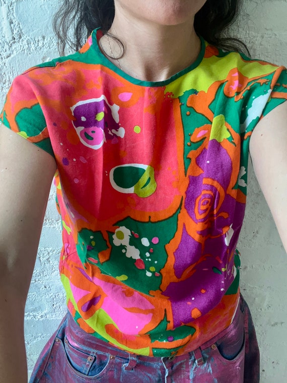 70s Abstract Print Blouse, Multi-color, Alex Cole… - image 2