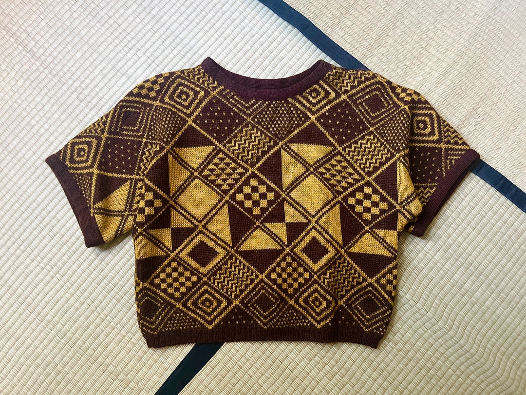 80s New Wave Sweater, Bright Playful Geometric Patterns M