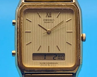 SEIKO H601-5300 Men’s Vintage Ana-Dig Tank Wristwatch Chrono Working New Battery