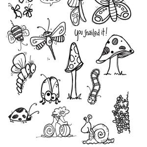 Pages imprimables, fabrication de cartes, scrapbooking, printemps, insectes, papillons, champignons, escargots, abeilles, sentiments