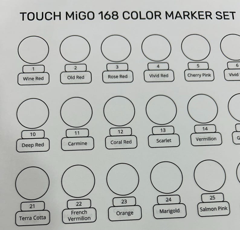Touch Migo 168 Marker Color Swatch Chart (printable PDF) - Etsy