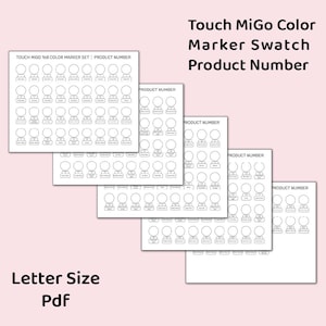 Touch MiGO 168色マーカーカラー見本チャート、印刷可能なPDF、色名と番号があらかじめ入力済み、アルコールマーカーカラーシート、USレターサイズ